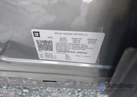 2020 Chevrolet Traverse Fwd Lt Leather z USA, uszkodzony, nr VIN 1GNERHKW2LJ290694